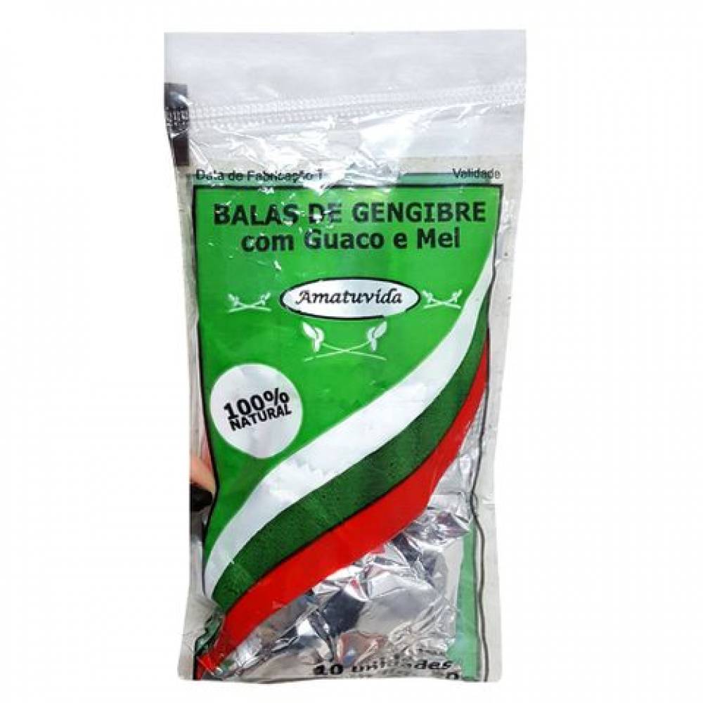 Balas de gengibre com guaco e mel Amatuvida - Pct. 40g
