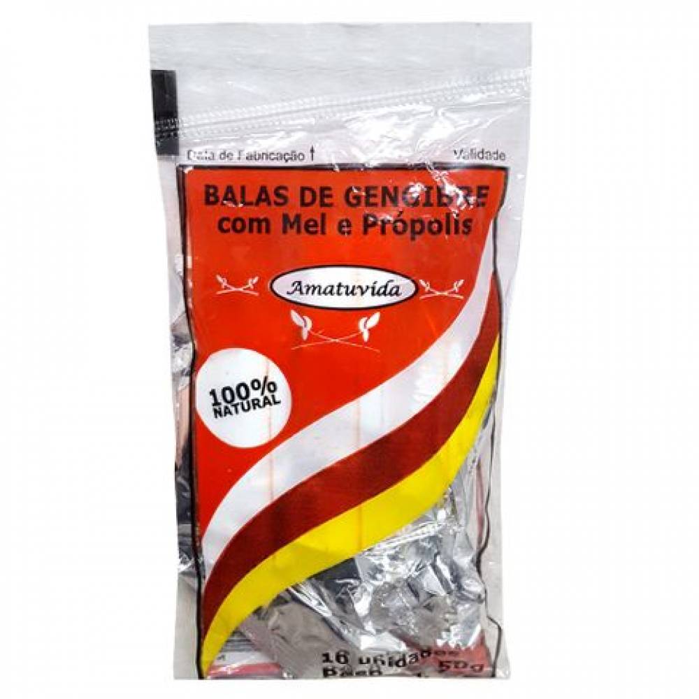 Balas de gengibre com mel e própolis Amatuvida - Pct. 40g