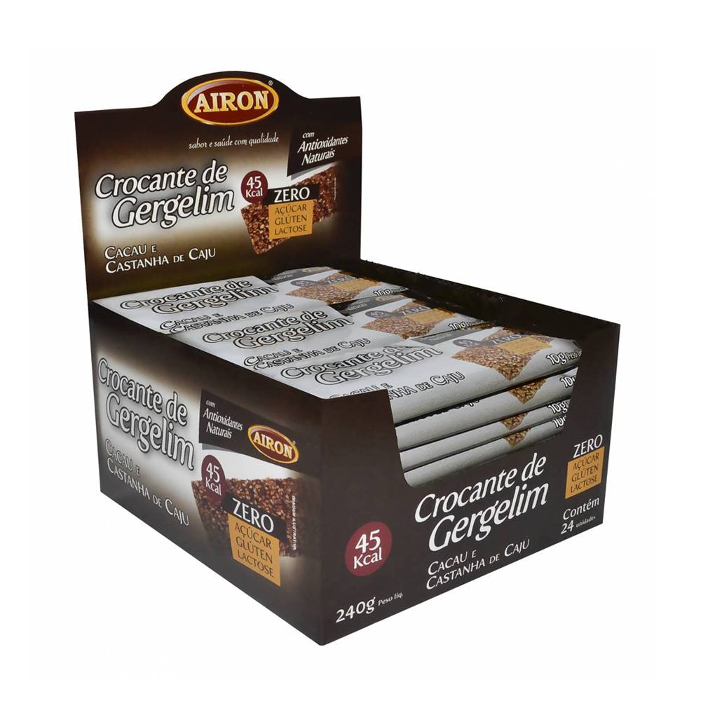 Crocante de gergelim cacau e castanha de caju Airon - Dis. 24x10g
