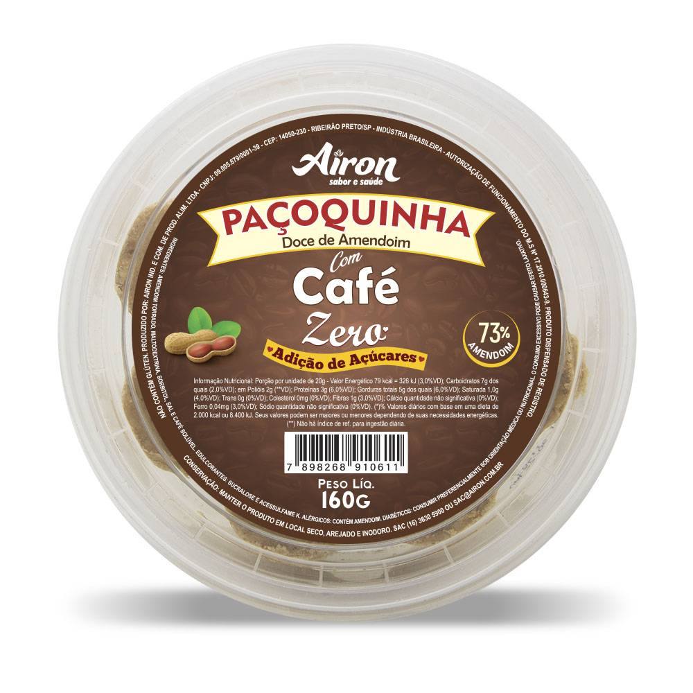 Paçoquinha com café zero Airon - Pote 160g